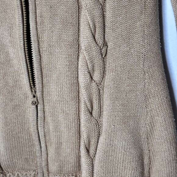 Athleta Cable Knit Zip Up Sweater Cardigan Hooded Camel Size Small Pre-Loved - Picture 12 of 16